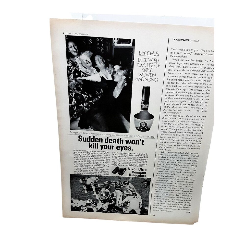 1971 Nikon Ultra Binoculars Dick Butkus Chicago Bears Original Print Ad